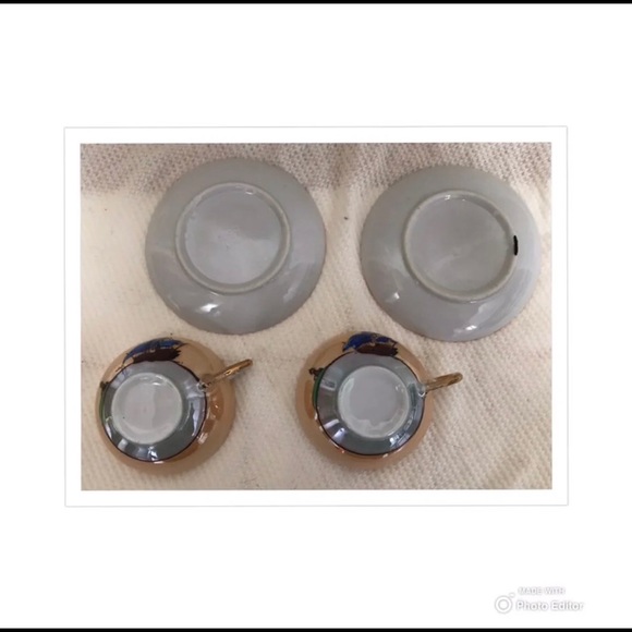 JAPAN TEACUP TEA CUP SAUCER PORCELAIN SET BOATS MOTHER OF PEARL PAINTED VINTAGE - Picture 8 of 10